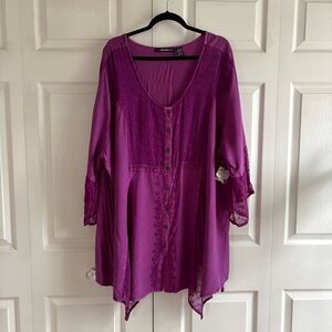 Denim 24/7 Plus Size 30W Purple Lace Floral Button Up Blouse Forest Fairy‎ Boho